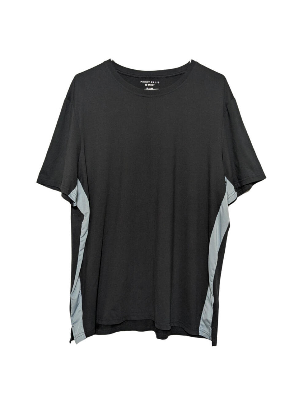 Perry Ellis Sport Men's XL Black T-Shirt, Gray Panels, Soft, Stretchy